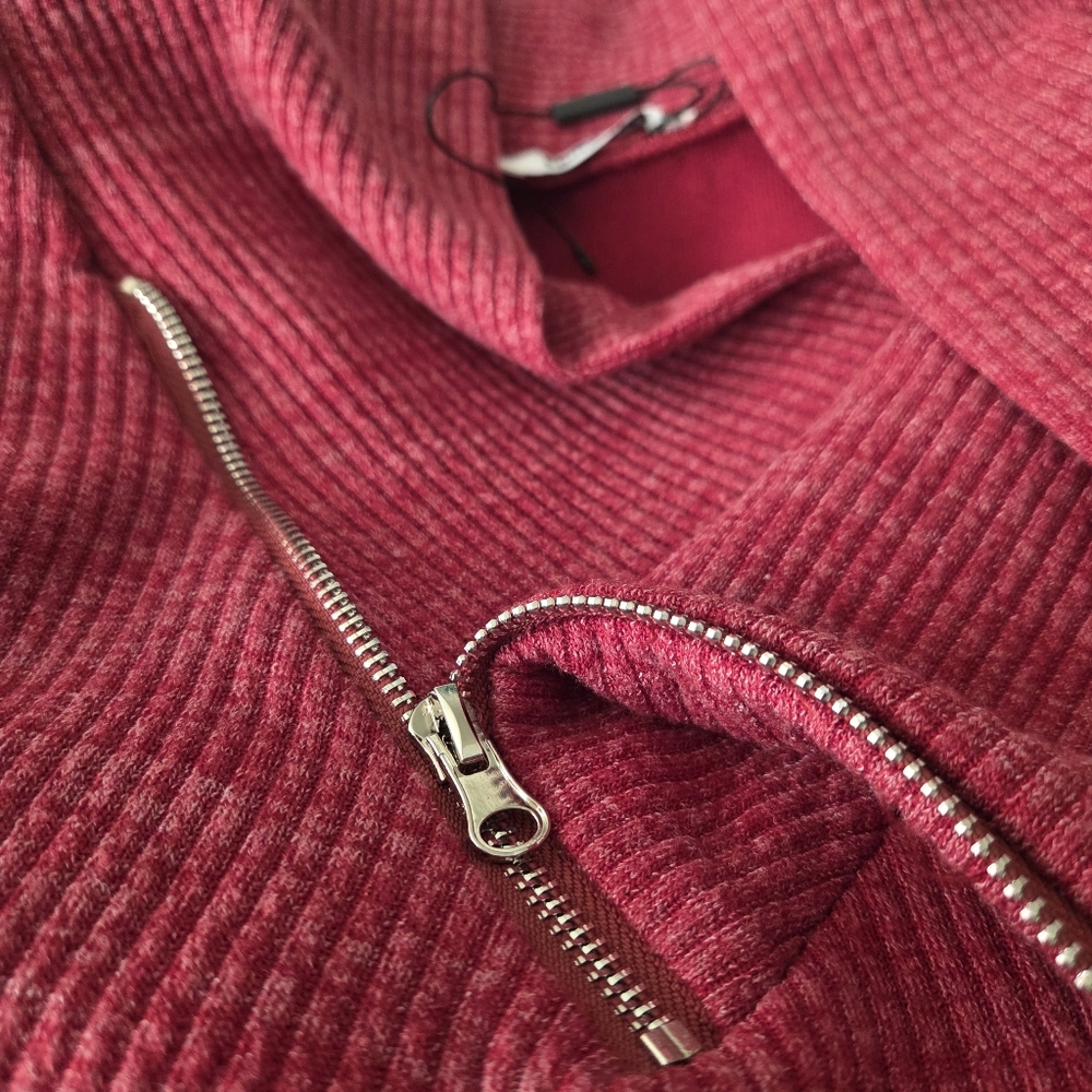 Coofandy Wine Red Asymmetrical Zip-Up Sweater - Picture 7 of 9